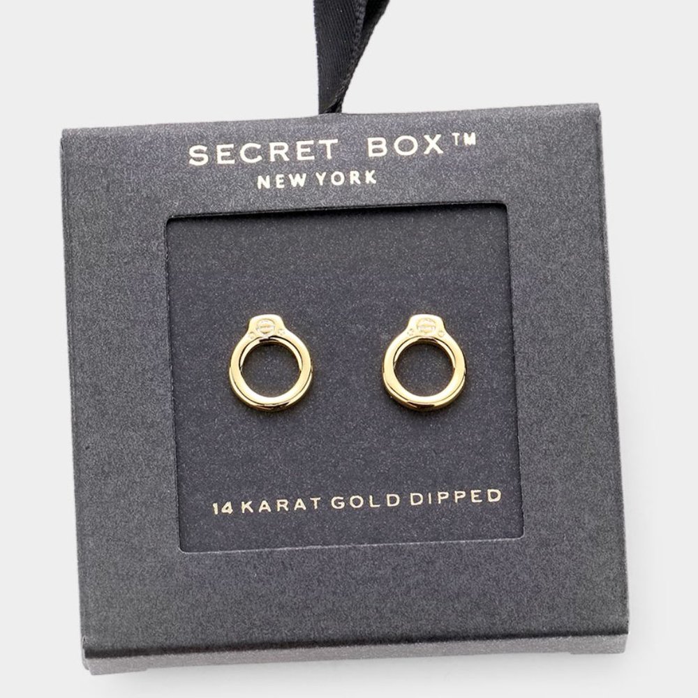 Secret Box 14K Gold Dipped Open Metal Stud Earrings Dainty Delicate Studs New!